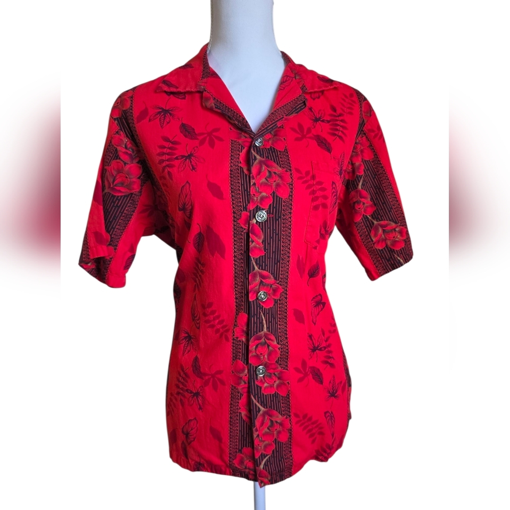 Red and Black Short Sleeve Button Down Shirt